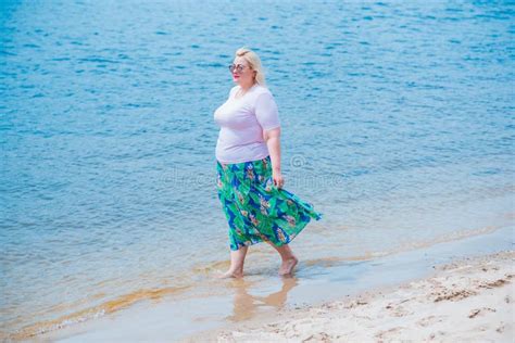 Plus Size Blonde Woman At Beach Lifestyle Stock Photo Image Of