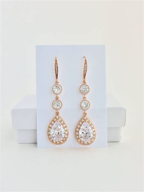 Long Rose Gold Bridal Set Long Rose Gold Zirconia Set Long Rose Gold