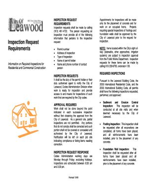 Fillable Online Leawood Information On Required Inspections For Fax