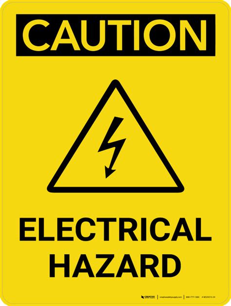 Caution Electrical Hazard Warning Portrait With Icon Wall Sign