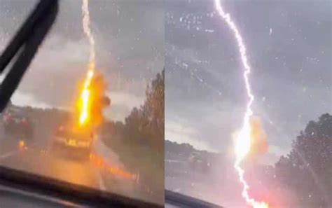 Captan En Video El Momento En Que Un Rayo Cae Sobre Una Camioneta