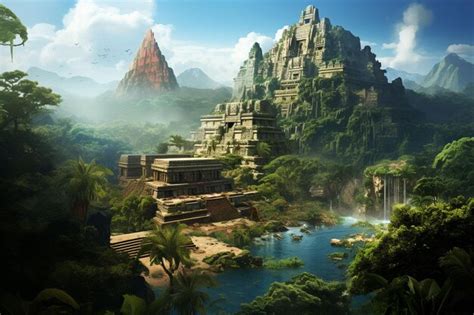 Premium AI Image | Ancient Civilization Mayan City Among the Mountains