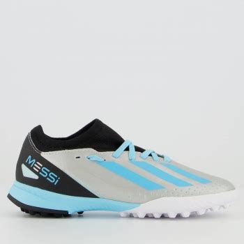 Chuteira Adidas X Messi 23 3 TF Society Crazyfast Juvenil Prata E Azul