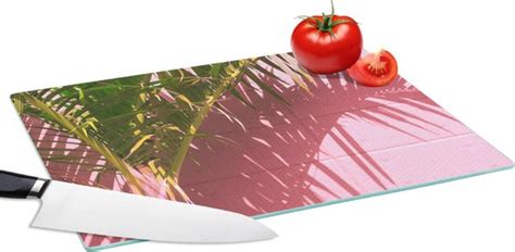 Glazen Snijplank 39x28 Plant Zomer Tropisch Roze