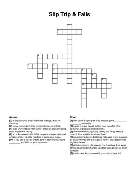 Slips Trips And Falls Crossword Puzzle Answers Prntbl