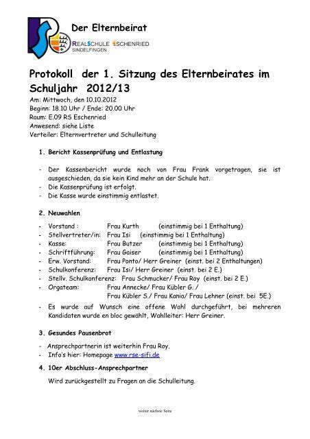 Protokoll Elternbeiratssitzung