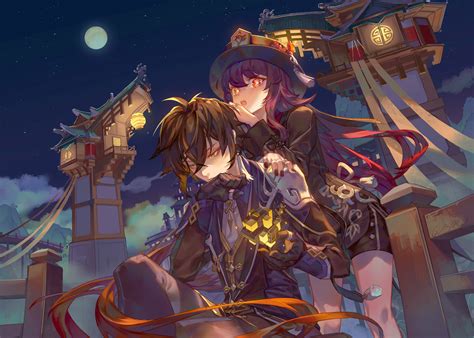 Hu Tao (Genshin Impact), anime, anime girls, Zhongli (Genshin Impact
