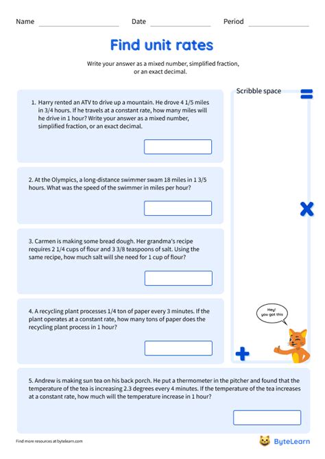 Unit Rate Graphs Worksheets