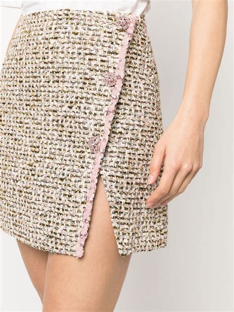 Self Portrait Side Slit Crystal Bead Embellished Metallic Boucl Tweed