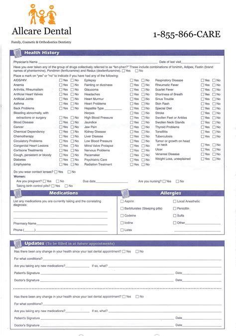 Medical History Form For Dental Office Templates Free Printable