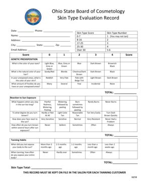 Ohio State Board Of Cosmetology Evaluation Record Form Fill Out And