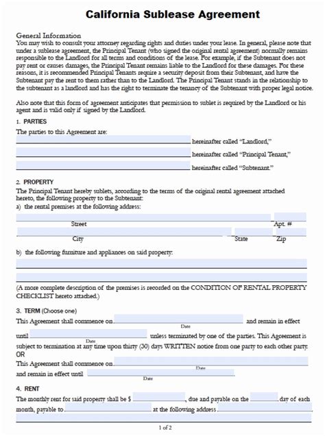 Subletting Lease Agreement Template | Stcharleschill Template