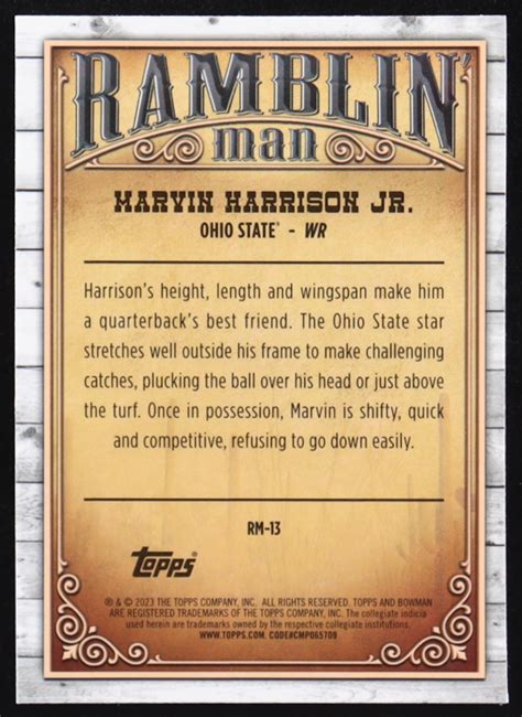 Marvin Harrison Jr Bowman Chrome University Ramblin Man Rm