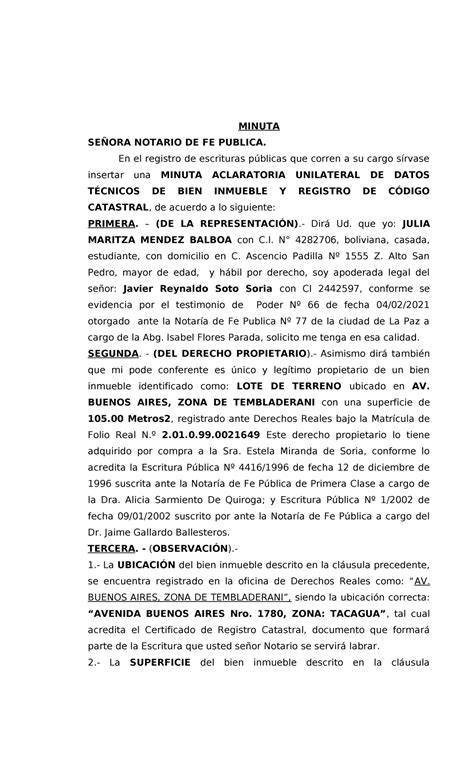 Aclaración de datos tecnicos Julia Maritza Mendez Balboa - MINUTA