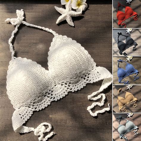 Trendy Women Crochet Lace Bralette Knit Bra Boho Beach Bikini Halter Cami Shopee Malaysia