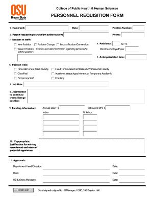 Fillable Online Health Oregonstate Personnel Requisition Form College