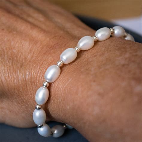 Fresh Water Rice Pearl And Sterling Silver Bead Bracelet Etsy