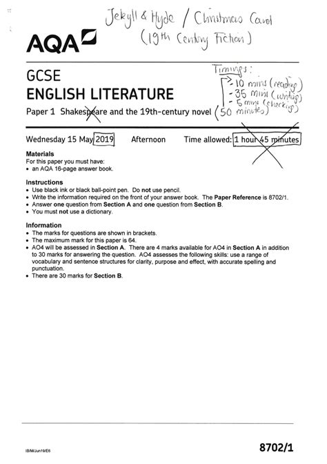 Jekyll Hyde Gcse English Literature Paper Past Papers Answers