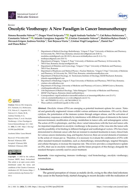 Pdf Oncolytic Virotherapy A New Paradigm In Cancer Immunotherapy