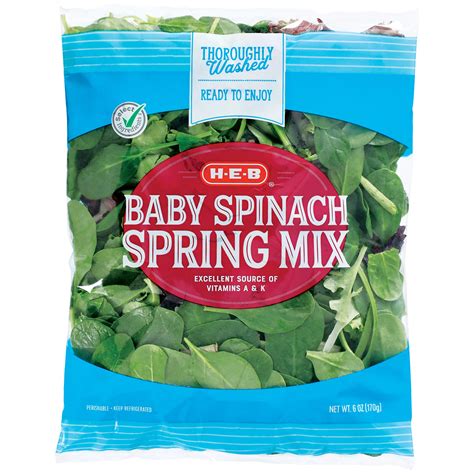 HEB Select Ingredients Baby Spinach & Spring Mix - Shop Lettuce & Leafy ...