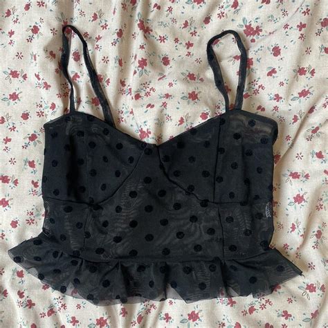 Cutest Polka Dot Mesh Frilly Top Never Worn Depop