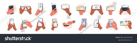 Hands Holding Smartphone Set People Using Stock Vector Royalty Free