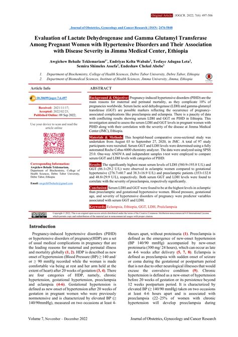 PDF Evaluation Of Lactate Dehydrogenase And Gamma Glutamyl