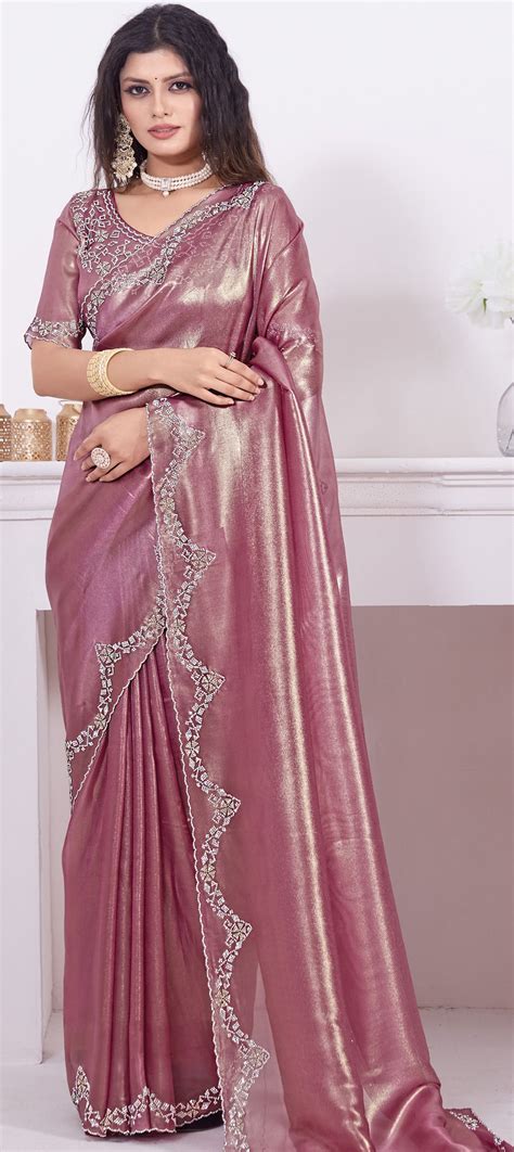 Reception Wedding Pink And Majenta Color Shimmer Fabric Saree