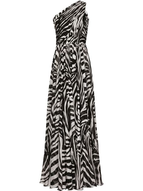 Dolce Gabbana One Shoulder Zebra Print Silk Chiffon Gown Farfetch