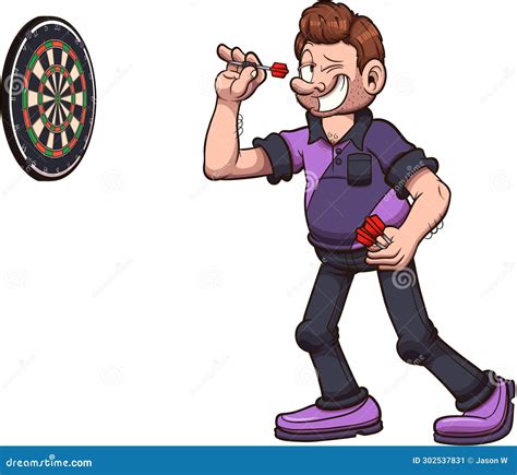 Cartoon Darts Player Vector Clip Art Illustration With Simple