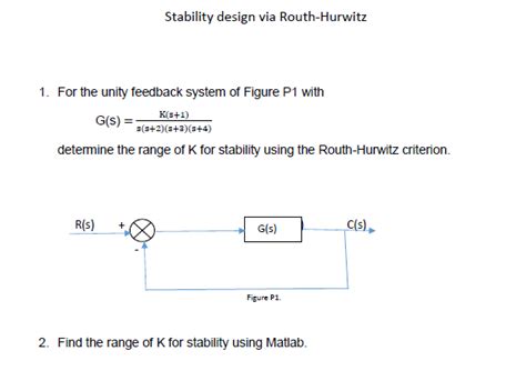 Solved Stability Design Via Routh Hurwitz 1 For The Unity Chegg