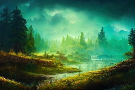 Premium Photo | Fantasy forest background illustration painting