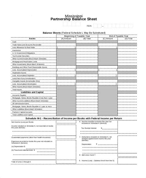 Partnership Basis Template For Balance Sheet