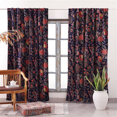 Blue Velvet Curtains Custom Window Curtain Velvet Floral Etsy