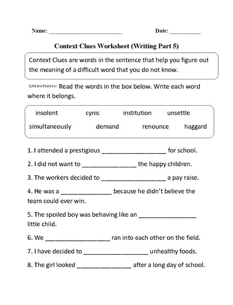 Context Clues Worksheets Context Clues Worksheets