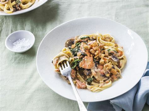 Creamy Salmon And Mushroom Fettuccine With Garlic Crumbs Womens