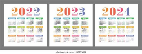 Calendar 2022 2023 2024 Years English Stock Vector Royalty Free