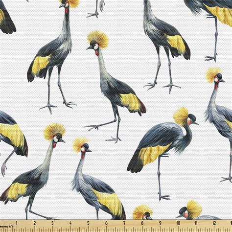 Ambesonne Bird Print Fabric By The Yard Exotic Art Jungle Cranes