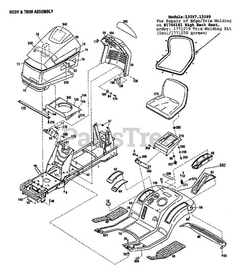 Troy Bilt 13099 Troy Bilt Hydro Ltx Lawn Tractor Sn 130990100101 And Above Bodywork And Trim