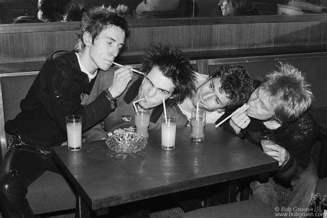 L R Johnny Rotten Sid Vicious Steve Jones And Paul Cook Of The Sex Pistols Playing With