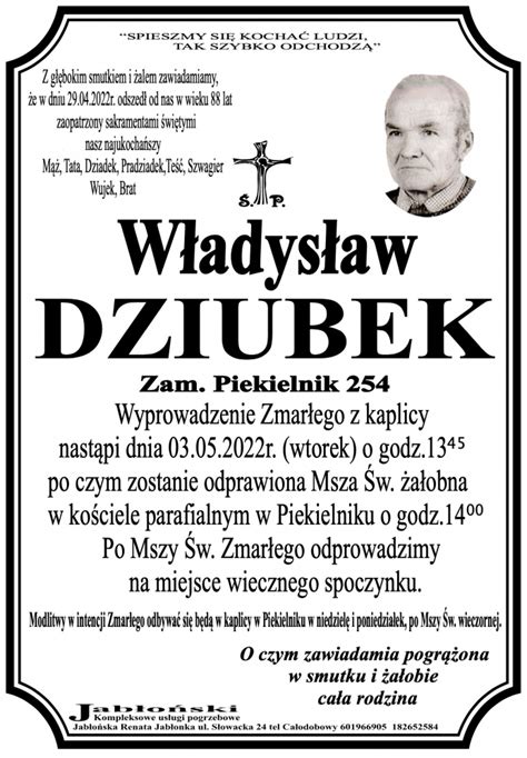 W Adys Aw Dziubek Nekrologi Podhale Pl