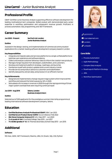 Junior Business Analyst CV Example Guide Win Interviews