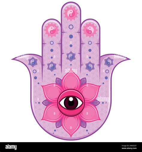 Hamsa Symbol Vector Design With Lotus Flower And Yin Yang Hand Of