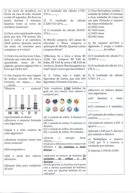 Avaliação Matemática Decomposição Triplo Cdu · Alfabetização Blog