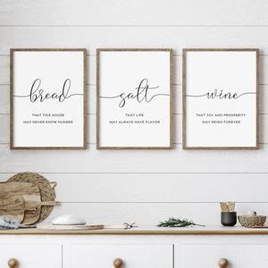 Kitchen Quotes Bread Salt Wine Printable Kitchen Wall Decor Set Of