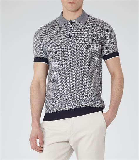 Reiss Folio Geometric Knitted Polo Shirt In Blue For Men Lyst