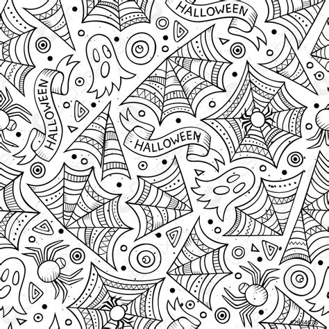 Cartoon Cute Hand Drawn Halloween Seamless Pattern Stock Vector