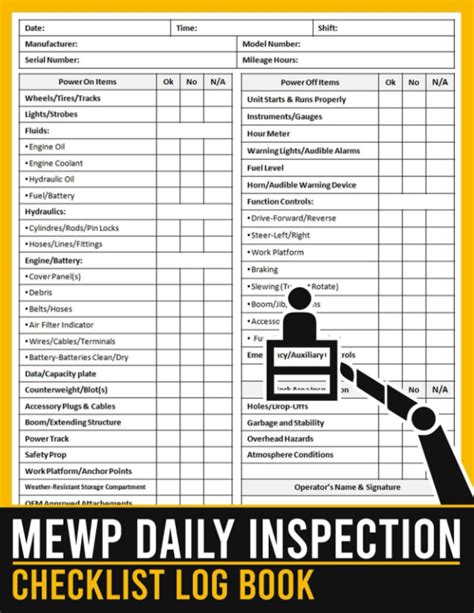 Mewp Daily Inspection Checklist Log Book Mobile Elevating Work