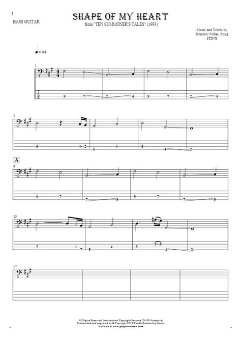 Shape Of My Heart Notes And Tablature For Bass Guitar Playyournotes