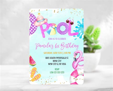 Editable Pool Party Invitation Pool Party Birthday Etsy